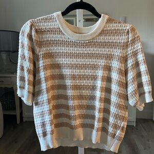 Cream and Tan Women's Sweater Tee